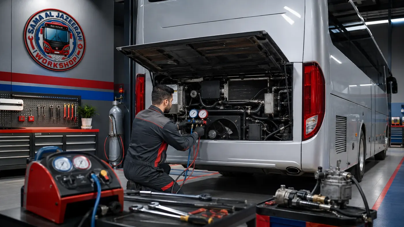 Bus repair and heavy bus workshop support at Sama Al Jazeerah Workshop in Sharjah