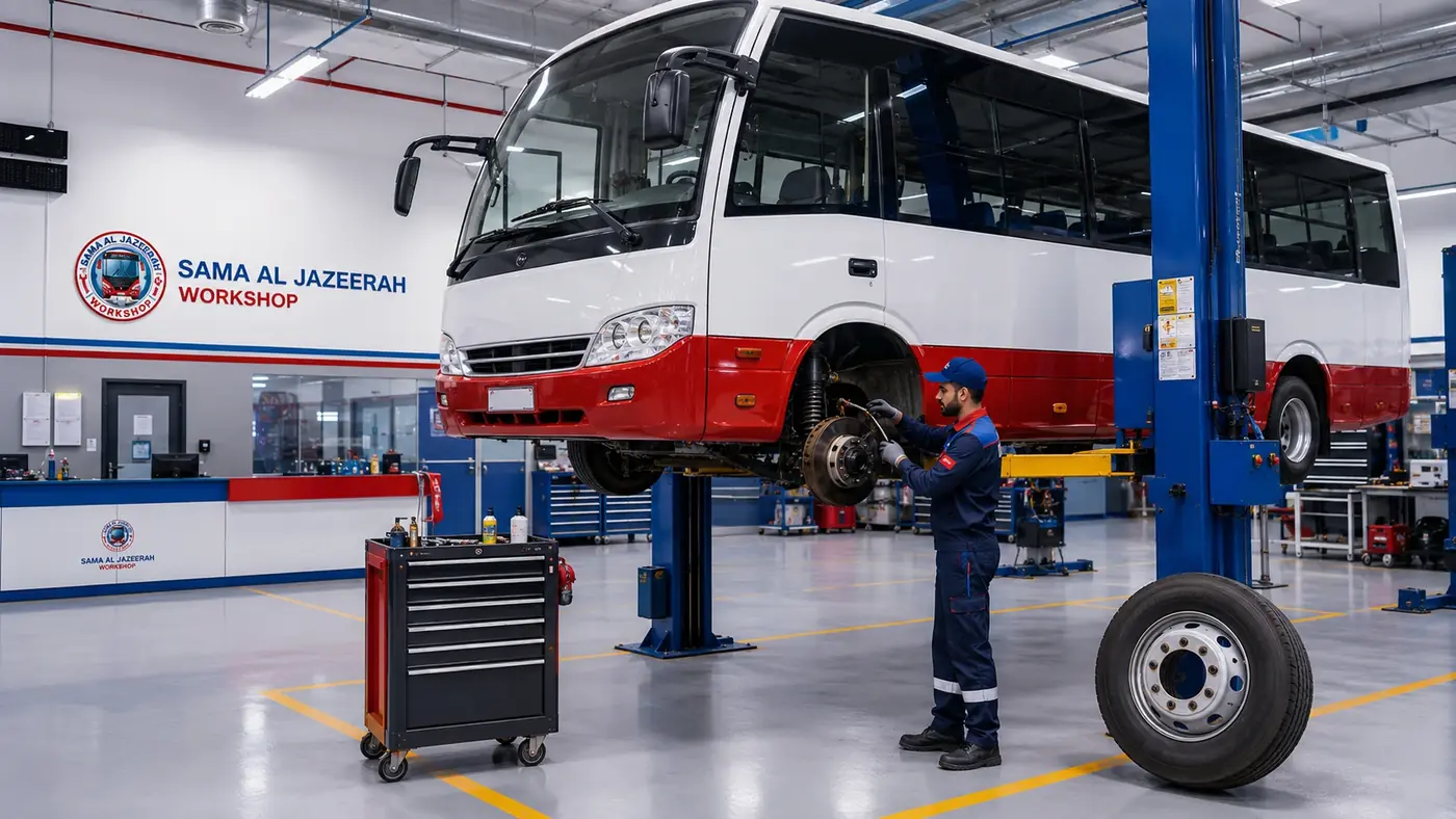 Van repair and minibus service support inside a professional UAE auto workshop